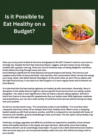 Is it Possible to Eat Healthy on a Budget  Mohit Bansal Chandigarh