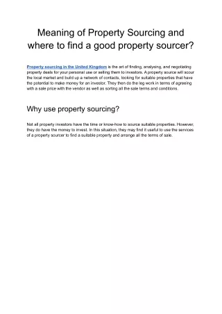 meaning of property sourcing and where to find