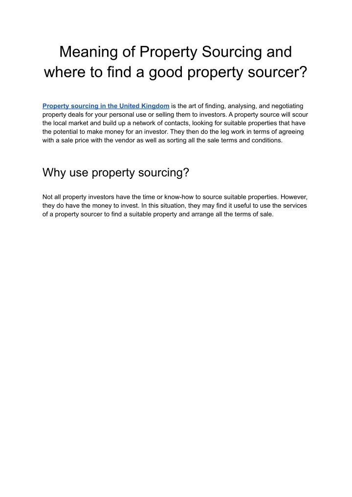 meaning of property sourcing and where to find