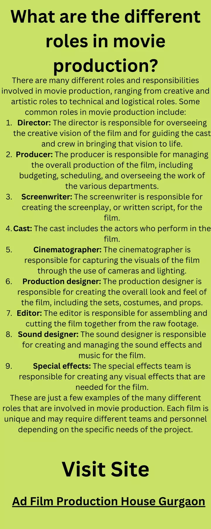 what are the different roles in movie production