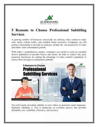 5 Reasons to Choose Professional Subtitling Services