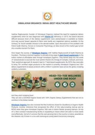 HIMALAYAN ORGANICS_ INDIA's BEST HEALTHCARE BRAND