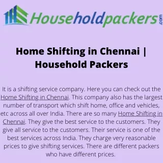Home Shifting in Chennai  Household Packers