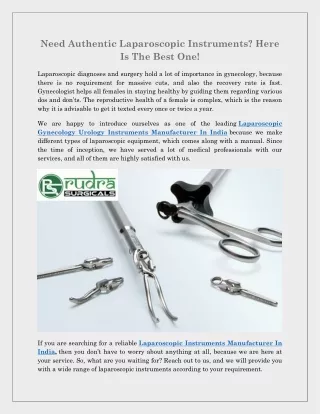 Laparoscopic Gynecology Urology Instruments Manufacturer In India - rudrasurgicals
