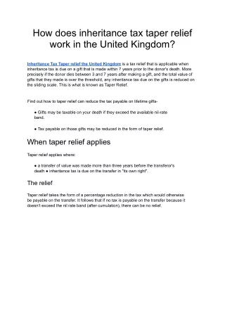 how does inheritance tax taper relief work