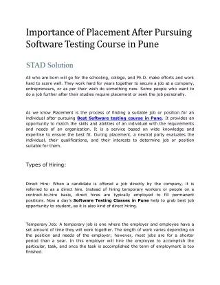 Importance of Placement After Pursuing Software Testing Course in Pune