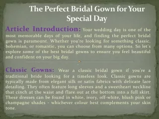 The Perfect Bridal Gown for Your Special Day