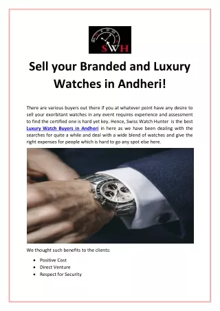 Sell your Branded and Luxury Watches in Andheri