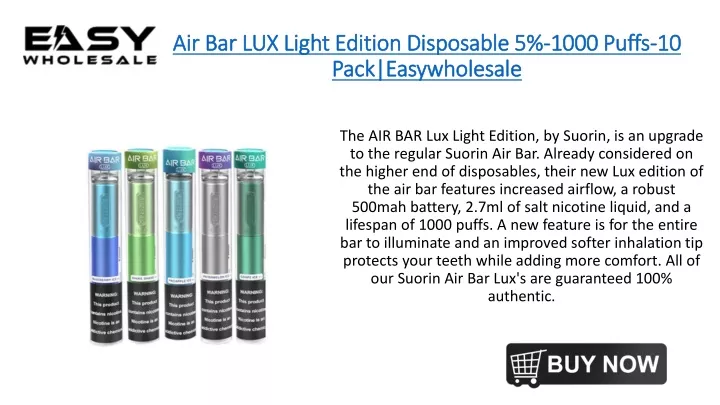 air bar lux light edition disposable 5 1000 puffs 10 pack easywholesale