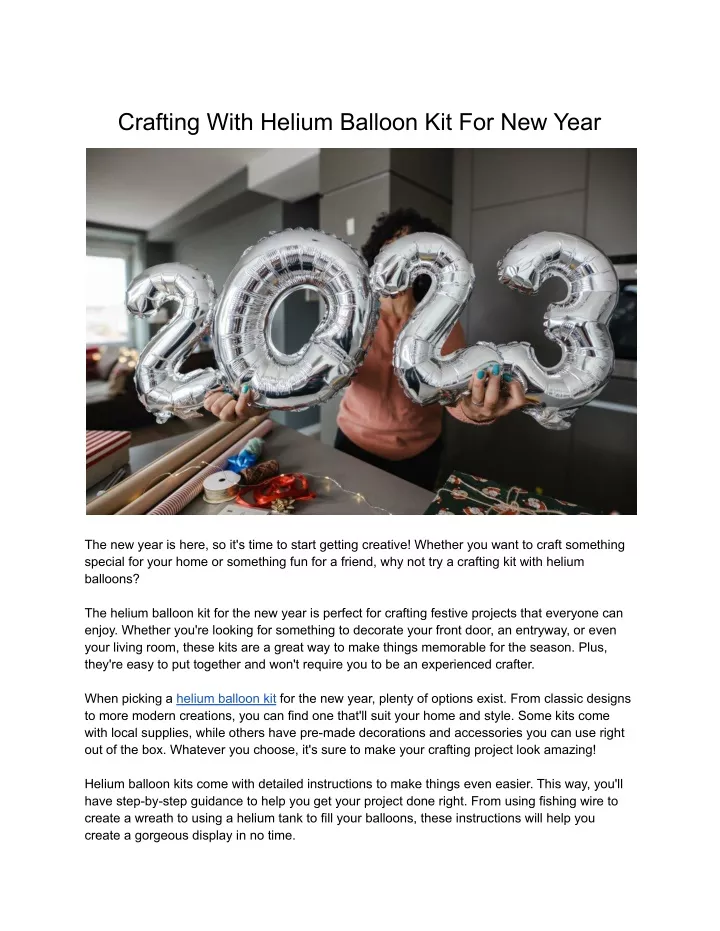 crafting with helium balloon kit for new year