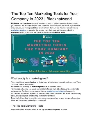 The Top Ten Marketing Tools for Your Company In 2023