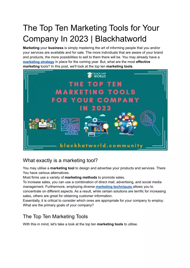 the top ten marketing tools for your company