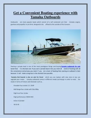 Get a Convenient Boating experience with Yamaha Outboards