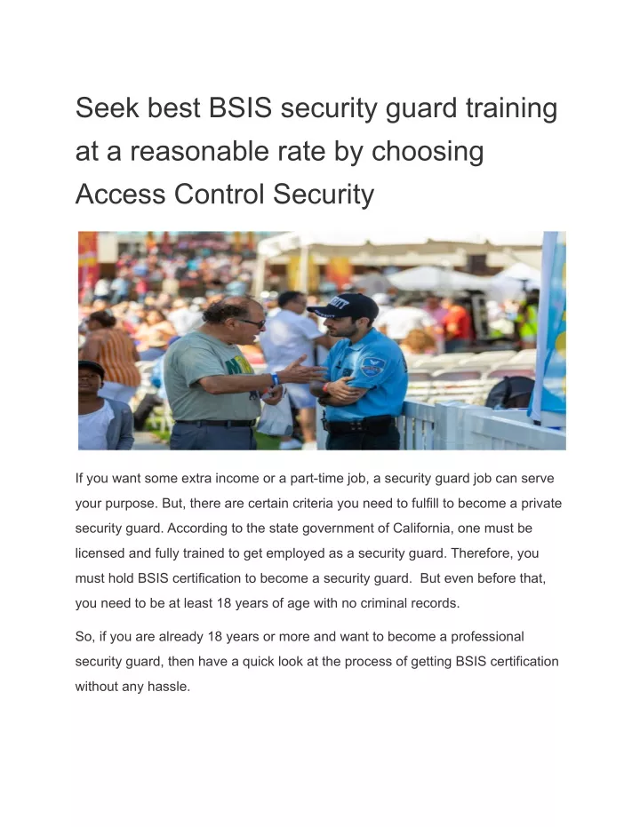 seek best bsis security guard training