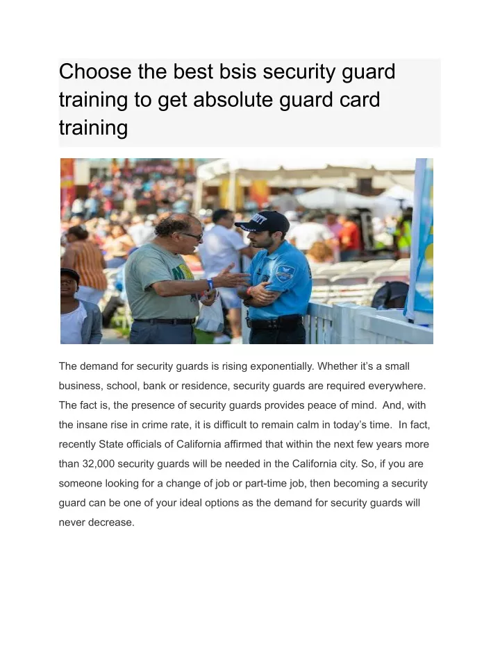 choose the best bsis security guard training