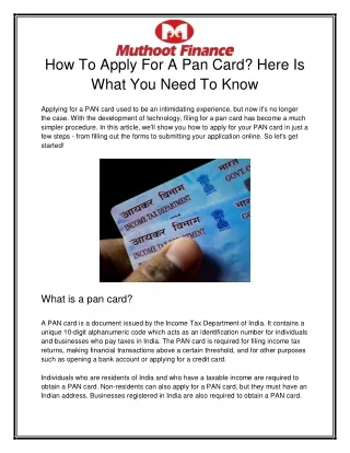 How To Apply For A Pan Card? Here Is What You Need To Know