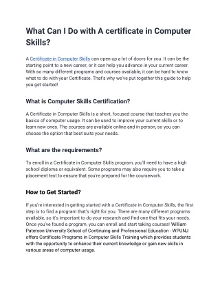 What Can I Do With A certificate in Computer Skills