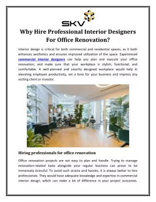 Why Hire Professional Interior Designers For Office Renovation?