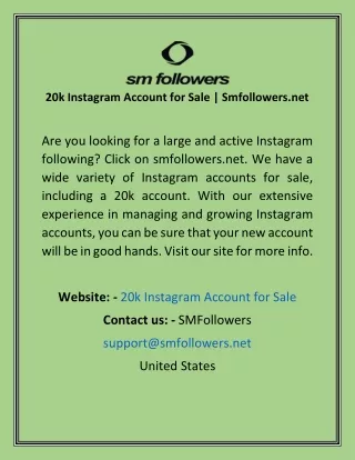 20k Instagram Account for Sale  Smfollowers.net