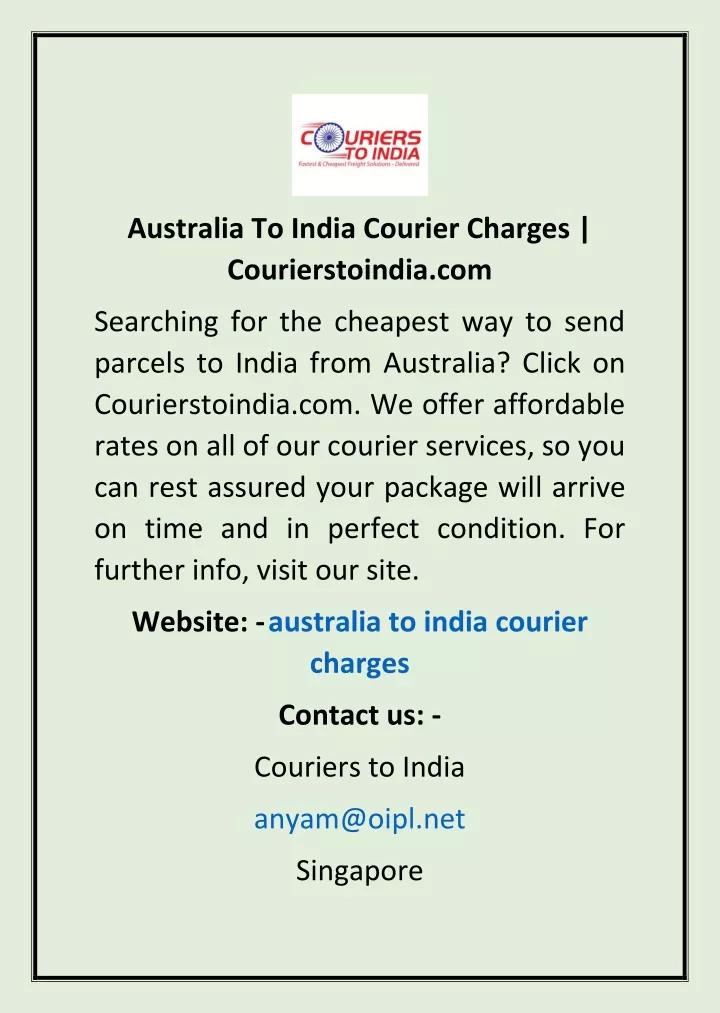 australia to india courier charges