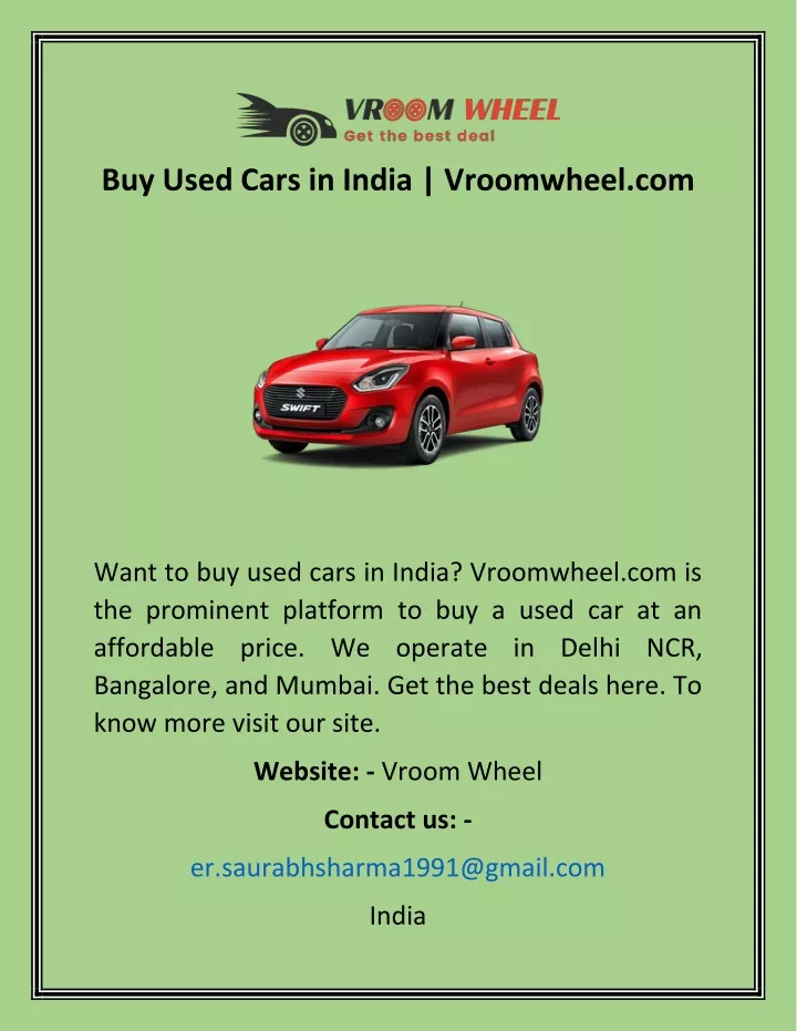 buy used cars in india vroomwheel com