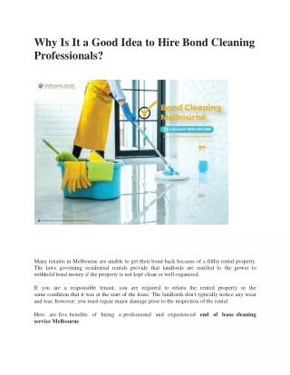 Why Is It a Good Idea to Hire Bond Cleaning Professionals