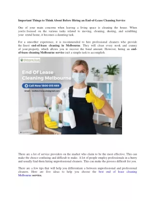 Important Things to Think About Before Hiring an End-of-Lease Cleaning Service