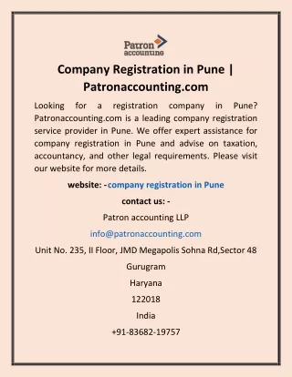 Company Registration in Pune | Patronaccounting.com