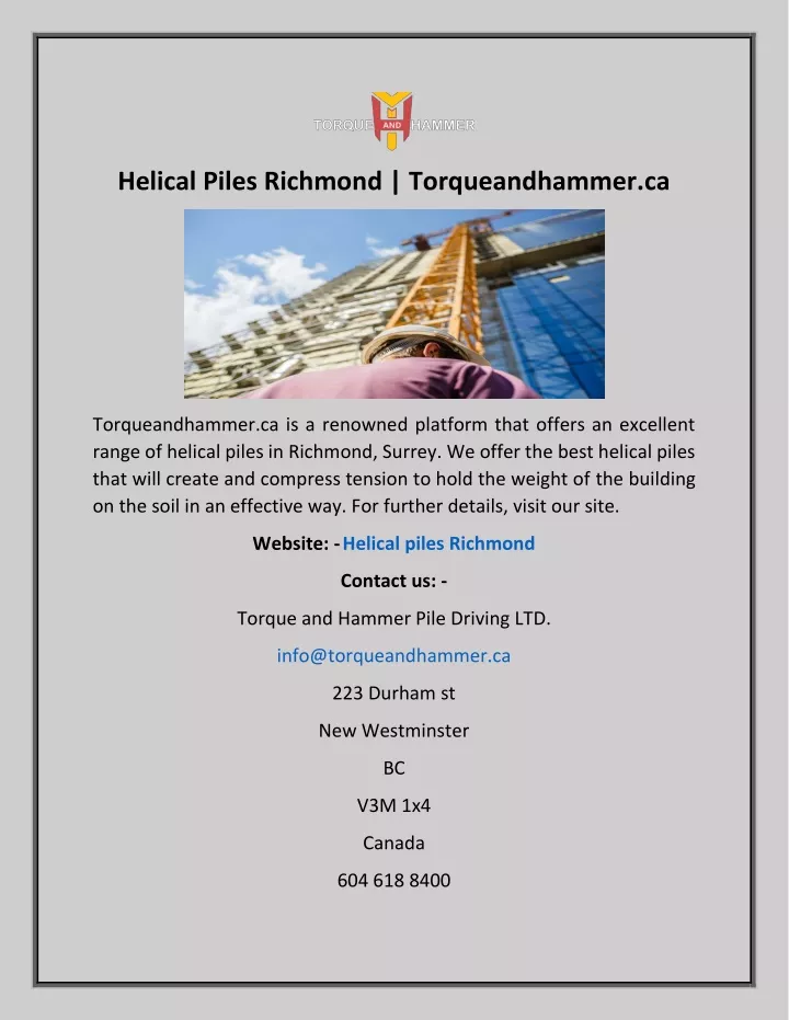 helical piles richmond torqueandhammer ca