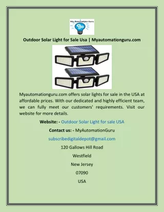 Outdoor Solar Light for Sale Usa  Myautomationguru