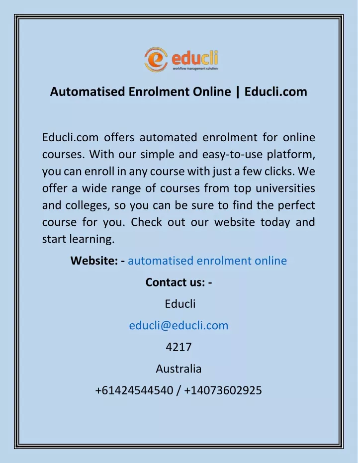 automatised enrolment online educli com