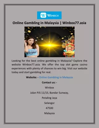 Online Gambling in Malaysia  Winbox77.asia