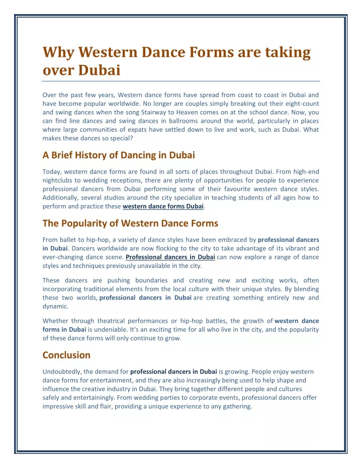 why western dance forms are taking over dubai