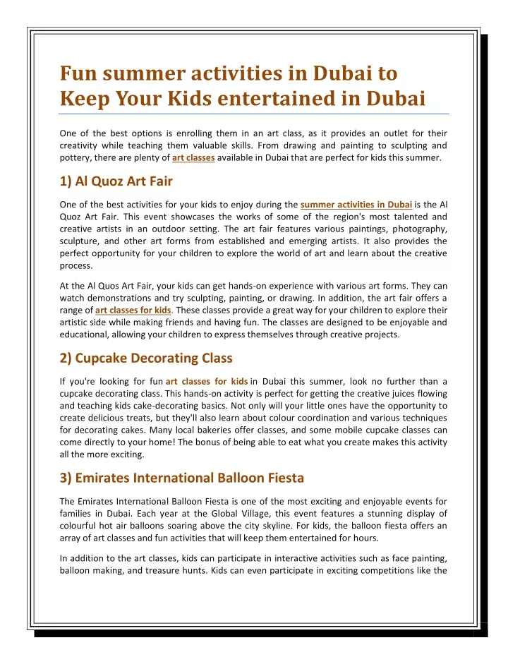 fun summer activities in dubai to keep your kids