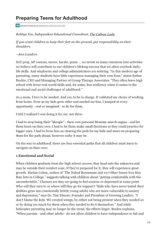 preparing teens for adulthood