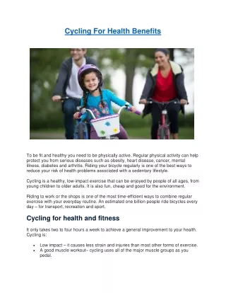 Cycling For Health Benefits