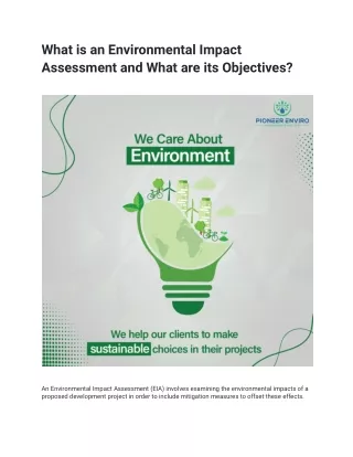 What is an Environmental Impact Assessment and What are its Objectives