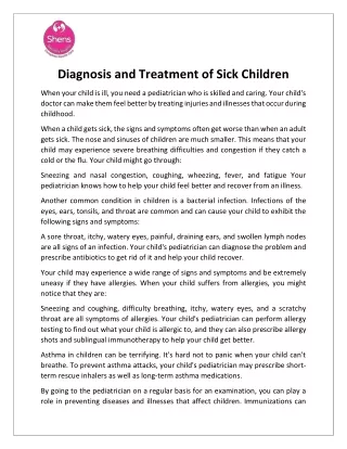Diagnosis and Treatment of Sick Children