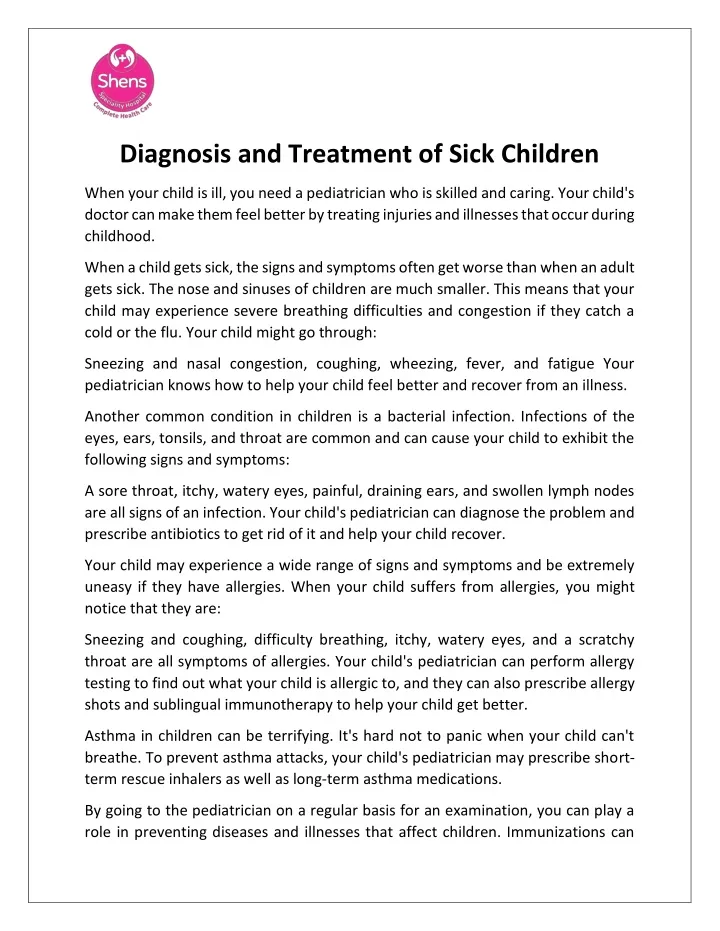 diagnosis and treatment of sick children
