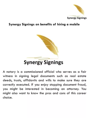 Synergy Signings on benefits of hiring a mobile signing agent