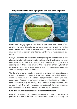 4 important plot purchasing aspects that