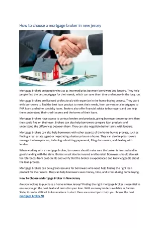 how to choose a mortgage broker in new jersey
