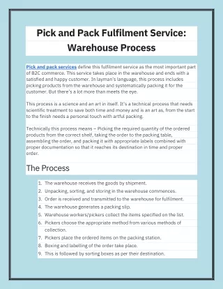 Pick and Pack Fulfilment Service Warehouse Process