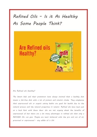 Refined Oils – Is it As Healthy As Some People Think
