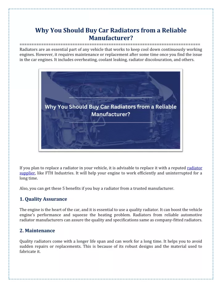 why you should buy car radiators from a reliable