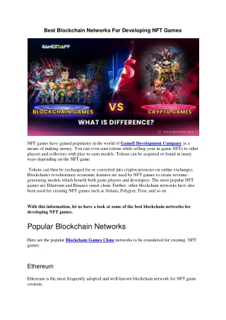 Best Blockchain Networks For Developing NFT Game