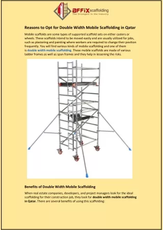 Reasons to Opt for Double Width Mobile Scaffolding in Qatar