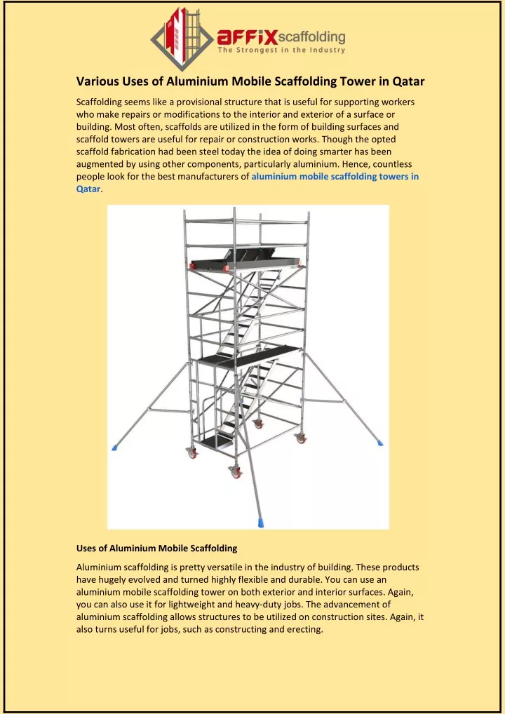 various uses of aluminium mobile scaffolding