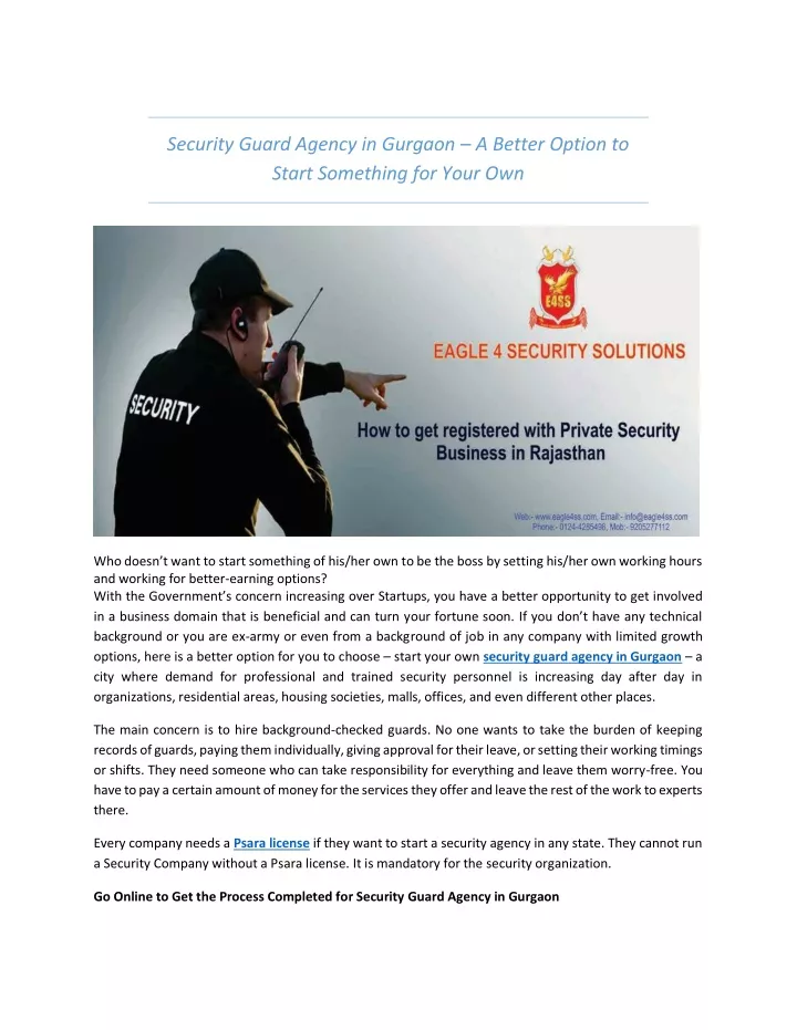 security guard agency in gurgaon a better option