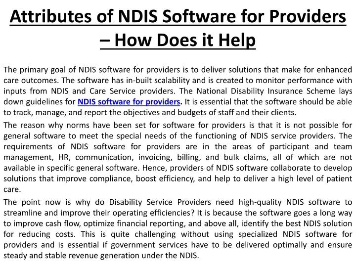 attributes of ndis software for providers how does it help